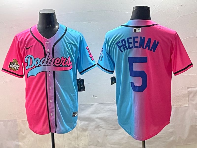 Men Los Angeles Dodgers #5 Freeman Blue pink Game 2025 Nike MLB Jersey style 007